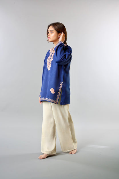 Ethnic Embroidered Kurta with Floral Neckline Detailing