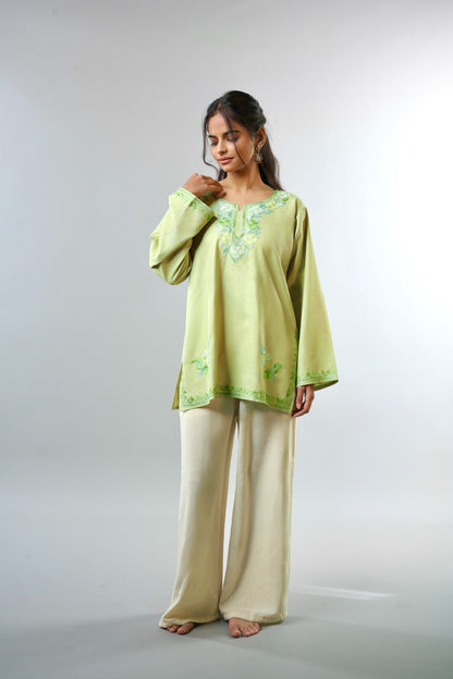 Ethnic Embroidered Kurta with Floral Neckline Detailing