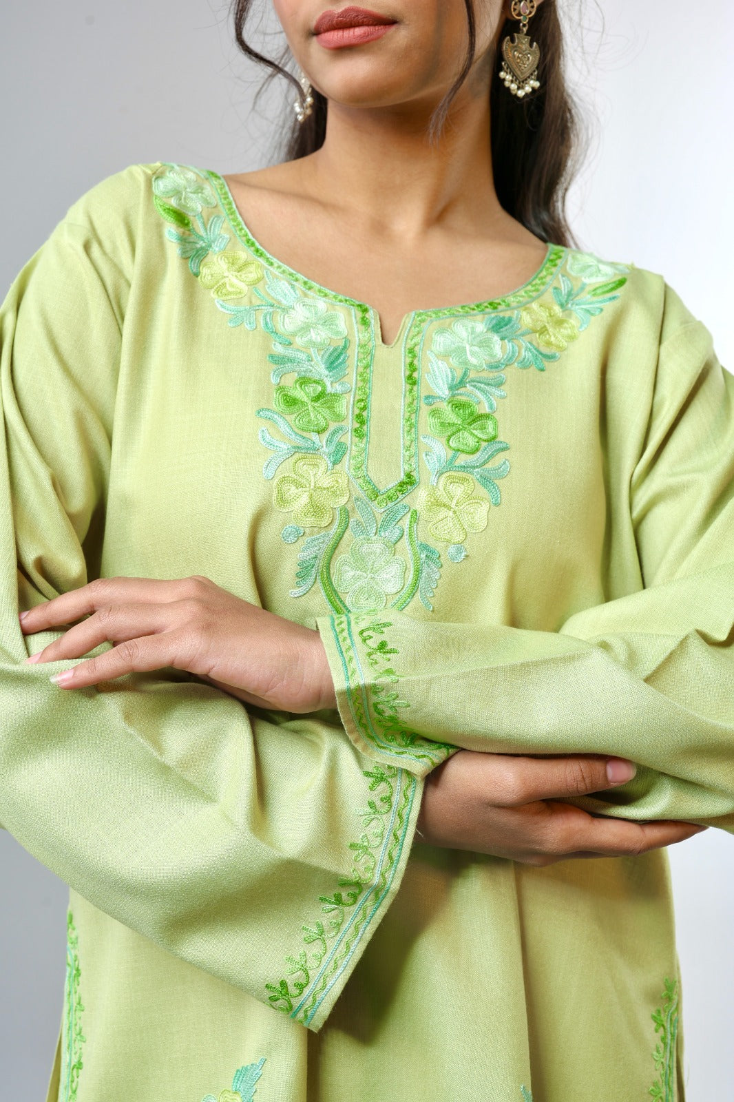 Ethnic Embroidered Kurta with Floral Neckline Detailing