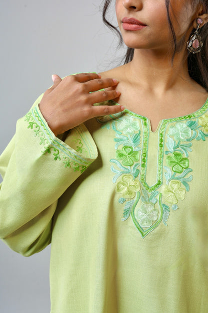 Ethnic Embroidered Kurta with Floral Neckline Detailing